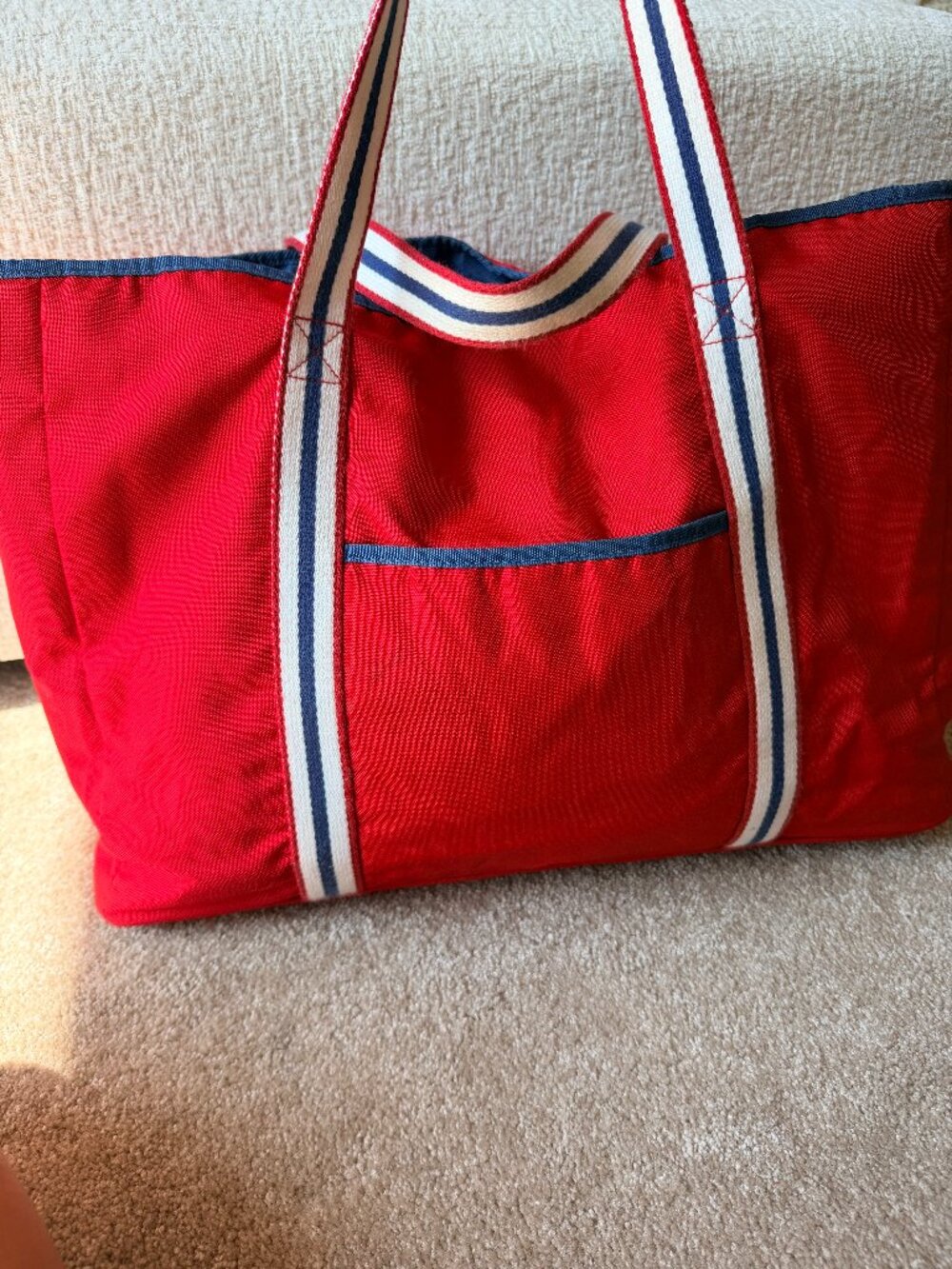 Pottery Barn Kids Red Body with Navy Straps Beach Tote 2000s